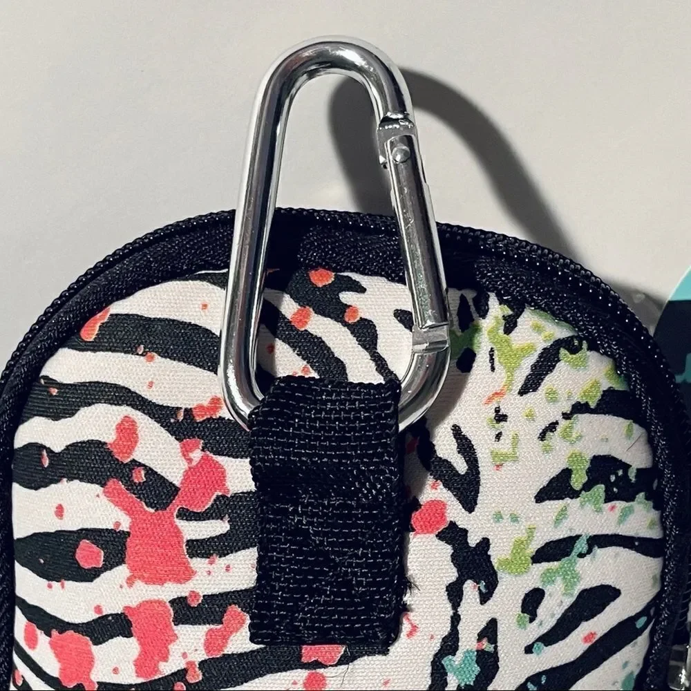 NWT Zebra Padded makeup Brushes Cosmetics Calculator Zippered bag Hanger Clip
